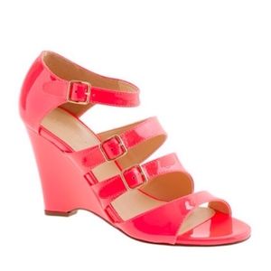 J.Crew Neon Pink Gwendolyn Patent Wedge Sandals 8